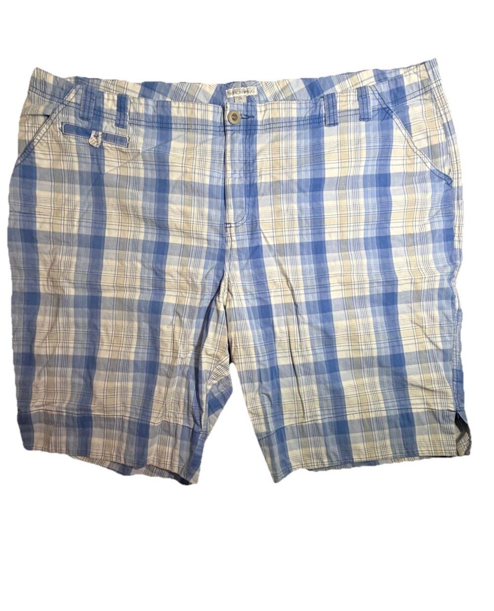 Fashion Bug Women’s Plaid Shorts Size 28 Blue White Casual Cotton Mid Rise